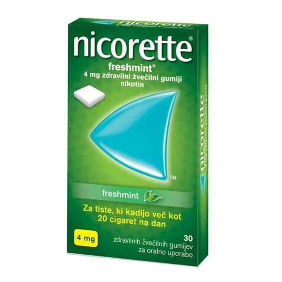 Nicorette Freshmint 4 mg zdravilni žvečilni gumiji, 30 žvečilnih gumijev