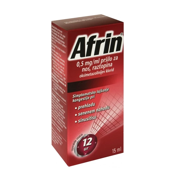 Afrin 0,5 mg/ml pršilo za nos, raztopina, 15 ml