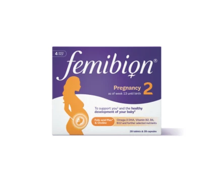 Femibion 2, tablete in kapsule za podporo v nosečnosti od 13. tedna do rojstva, 28 tablet + 28 kapsul