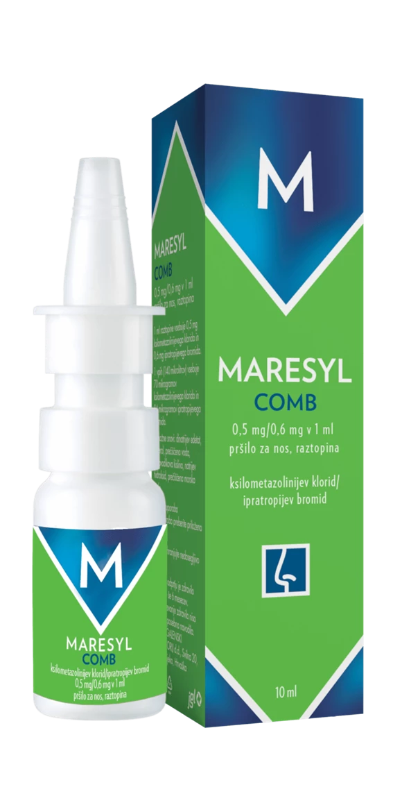 Maresyl Comb 0,5 mg/0,6 mg v 1 ml pršilo za nos, raztopina, 10 ml