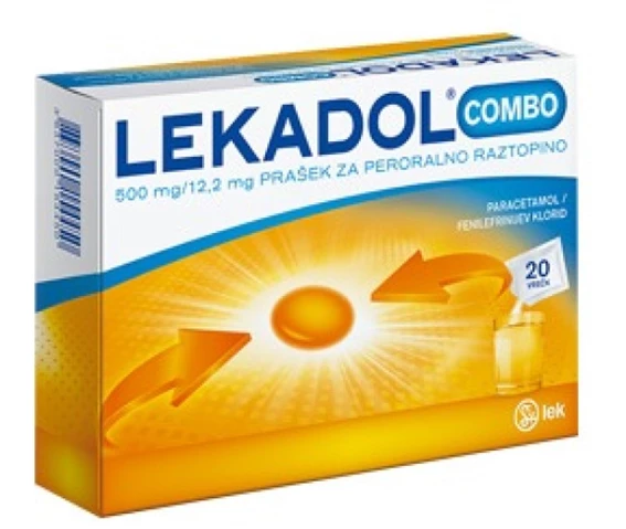 LEKADOL COMBO 500 mg/ 12,2 mg prašek za peroralno raztopino, škatla z 20 vrečkami