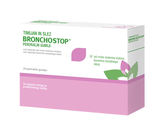 Timijan in slez Bronchostop peroralni gumiji, 20 gumijev