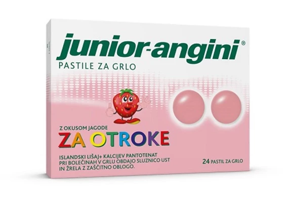 Junior-angini pastile za otroke z okusom jagode, 24 pastil