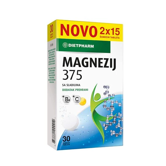 Dietpharm Magnezij 375 z vitaminom C in B6, 30 šumečih tablet