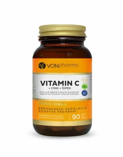 VonPharma Vitamin C + cink + šipek, 90 žvečljivih tablet
