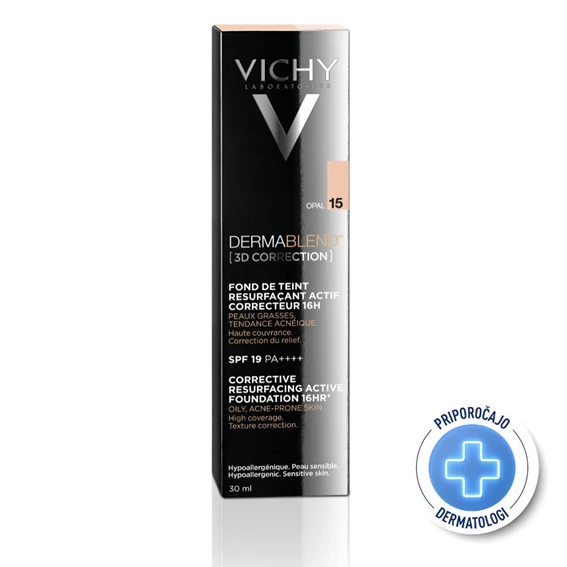Vichy DermaBlend 3D prekrivni puder za mastno kožo, odtenek 15-Opal, 30 ml