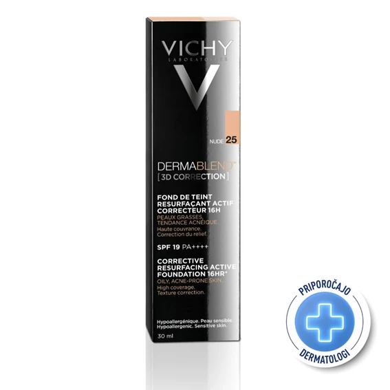 Vichy DermaBlend 3D prekrivni puder za mastno kožo, odtenek 25-Nude, 30 ml