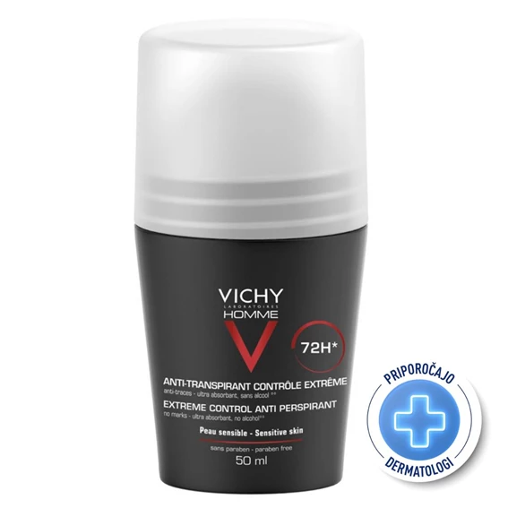 Vichy Homme Antiperspirant roll-on z 72-urno zaščito proti potenju, 50 ml 