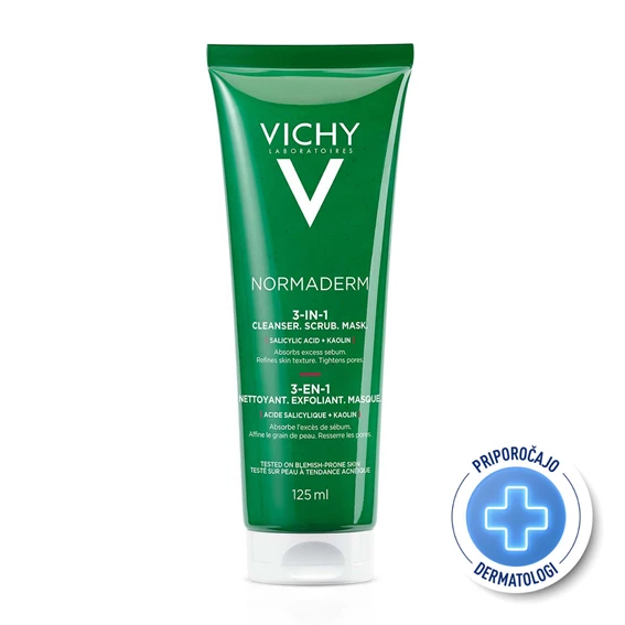 Vichy Normaderm, nega za čiščenje obraza 3v1 za kožo nagnjeno k nepravilnostim (125 ml)