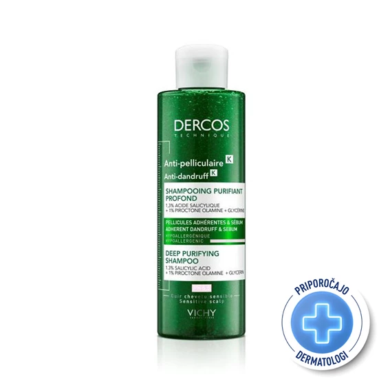 Vichy Dercos Anti dandruff K, šampon proti lepljivemu prhljaju in sebumu, 250 ml